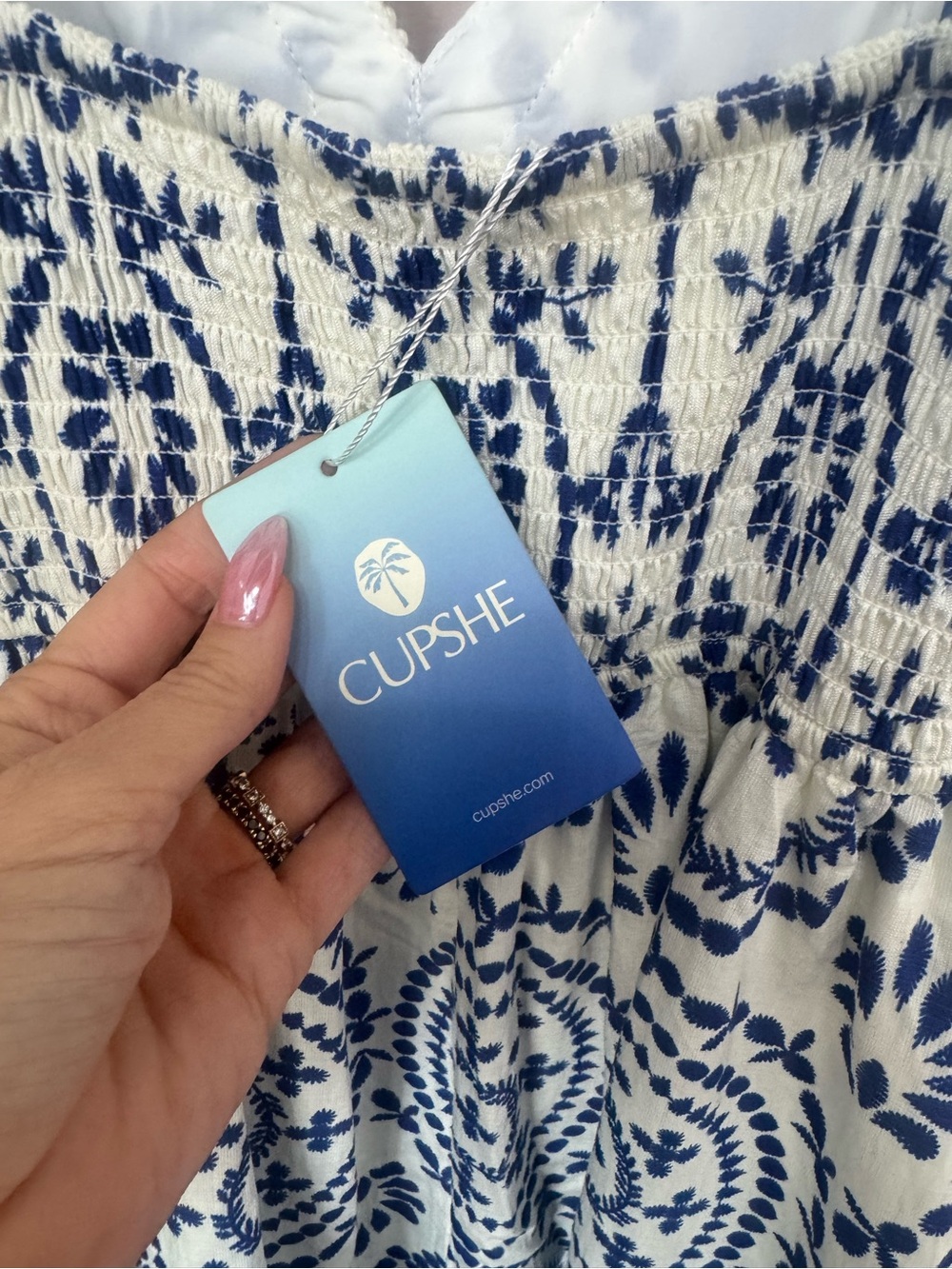 Cupshe White & Blue Printed Spaghetti Strap Midi Dress - Picture 6 of 6